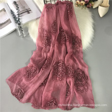 Wholesale latest muslim scarf hijab solid color silk chiffon scarf embroidery scarf designs